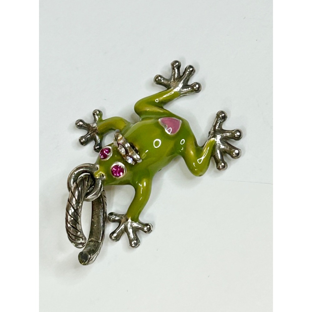 Retired BRIGHTON Princess Frogette Charm #J95192 Green Enamel Pink Crystals - Picture 1 of 5